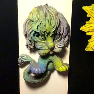 Stop LION! Vintage Burwood Lion Hand Painted Pastel Rainbow USA One of a Kind